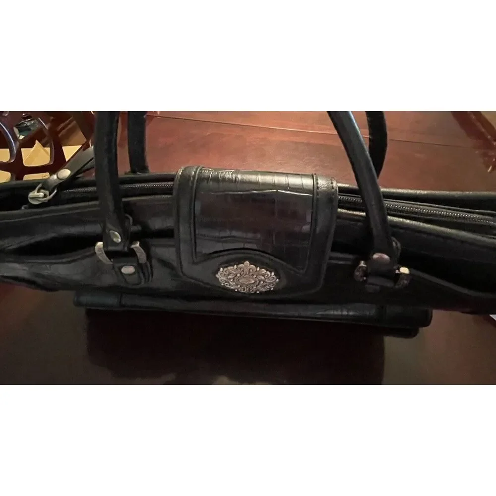 CROFT AND‎ BARROW TOTE BAG LAPTOP BAG PURSE BLACK FAUX LEATHER